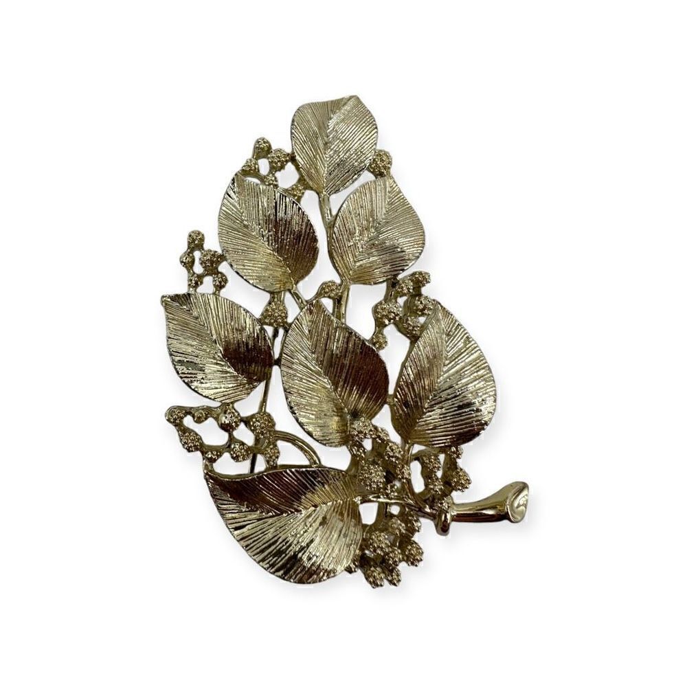 Vintage brooch costume leaf silver-toned